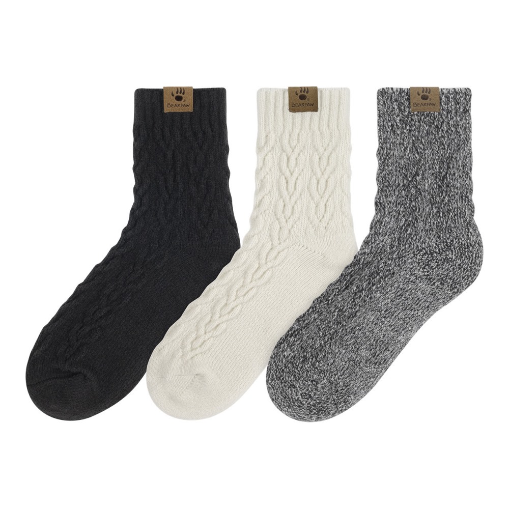 Bearpaw Boot Sock Anklet Lrg Cable 3Pk Multi