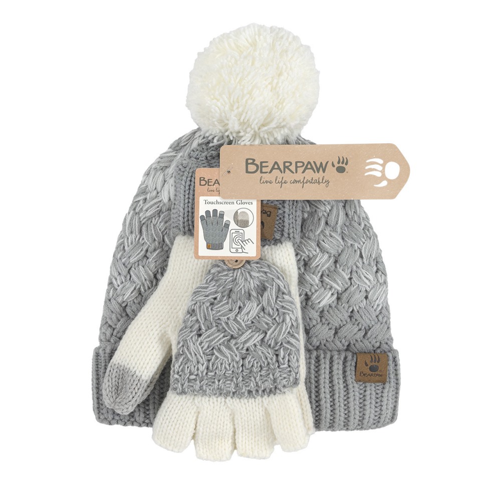 Bearpaw Hat Glove Set 2Pk Lt Grey